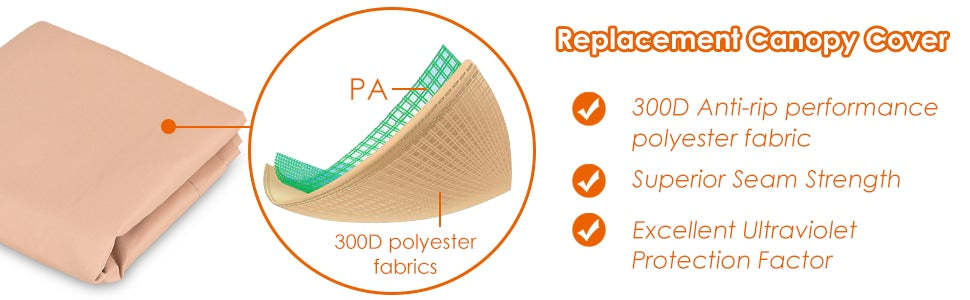 17' x 7' Universal Canopy Replacement Cover, Waterproof Sun-Protective Pergola Shade Cover with 6 Copper Grommets & 4 Straps for Outdoor Sun Awning