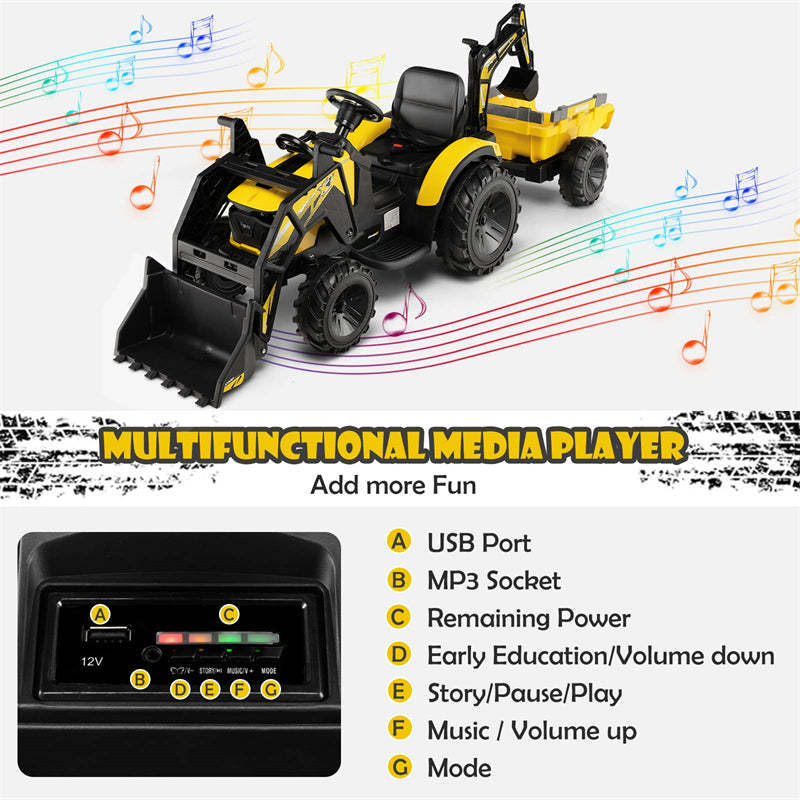3-in-1 Kids Ride on Tractor Excavator Bulldozer 12V Battery Powered Electric Vehicle