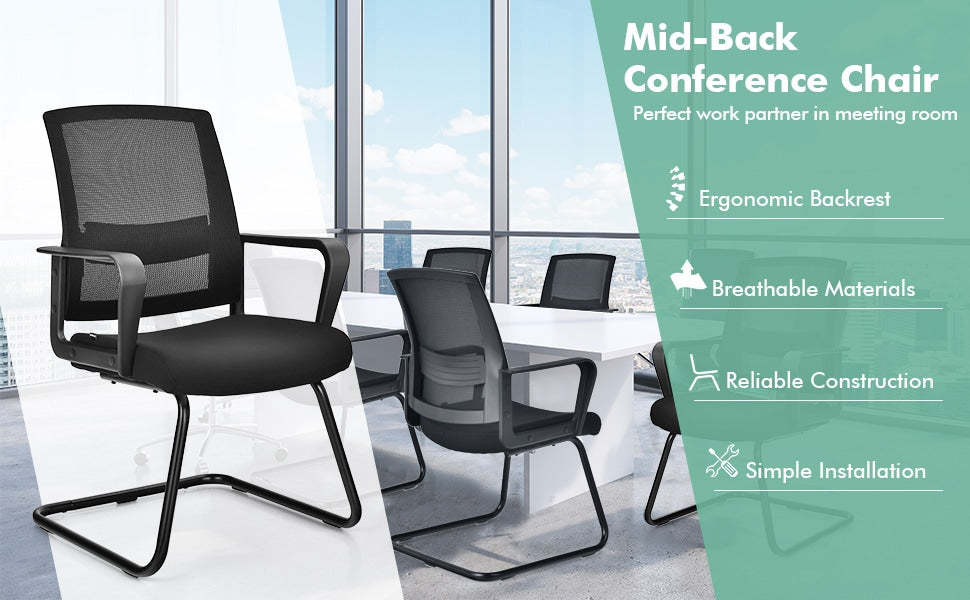 Mid Back Mesh Office Guest Chair Conference Chair with Adjustable Lumbar Support & Upholstered Seat