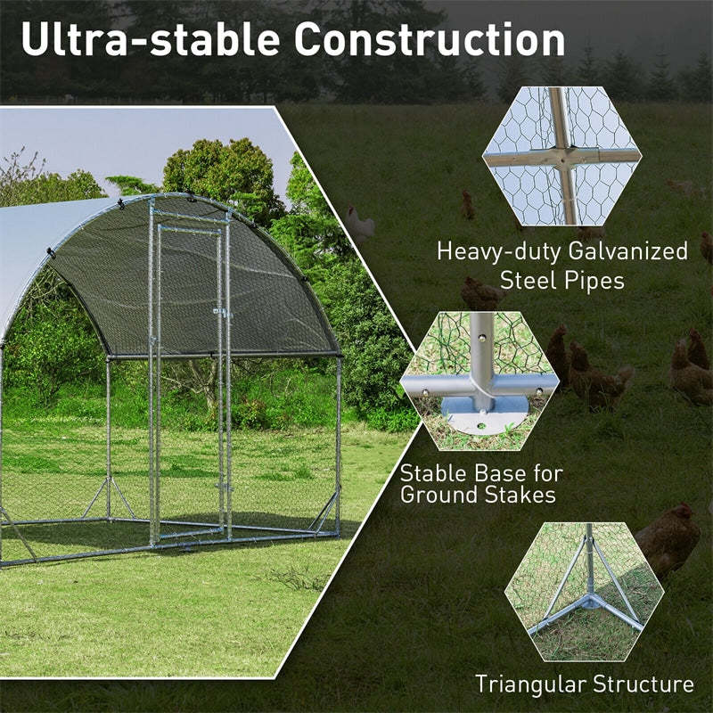 9.2ft Metal Chicken Coop, Galvanized Walk-in Poultry Cage with All-Weather Cover, Dome Shaped Chicken Run House Rabbits Habitat for Outdoor Farm Use