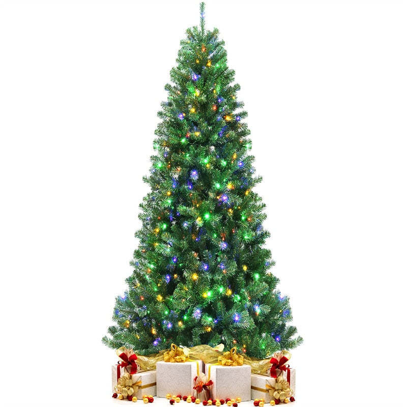8ft Pre-lit Artificial Christmas Tree Hinged Remote Control Xmas Tree with 600 Color Changing LED Lights & 9 Lighting Modes