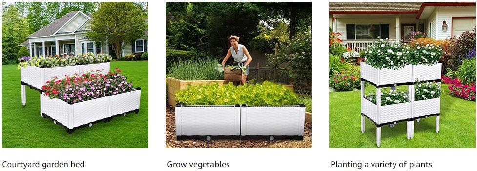 Set of 4 Plastic Raised Garden Bed Kits Planter Box for Vegetable