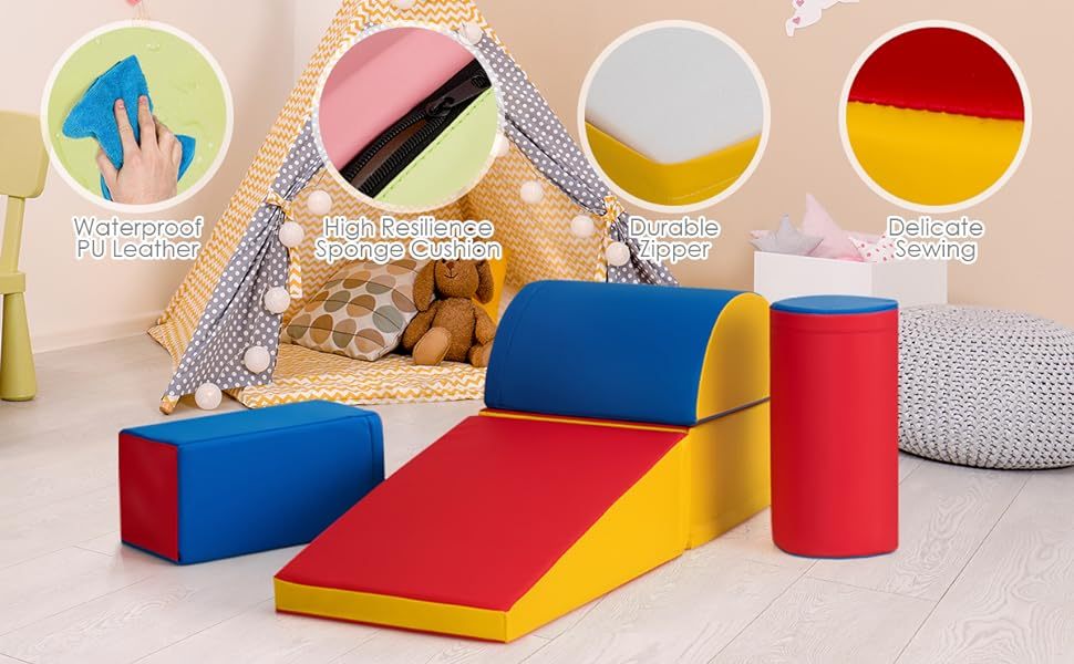 Crawl and Climb Soft Foam Playset 5 Piece Lightweight Colorful Foam Climbing Blocks Fun Activity Playset for Toddlers Climbing Crawling Sliding