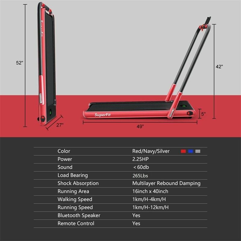 2.25HP 2-in-1 Folding Under Desk Treadmill with LED Display, Remote & APP Control, Portable Electric Walking Running Machine for Home Office