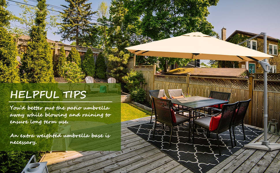 10 x 10 FT Patio Offset Cantilever Umbrella Outdoor Hanging Sun Umbrella with 360° Rotation Tilt & Cross Base