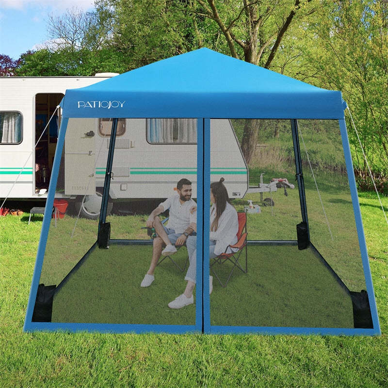 10x10FT Slant Leg Pop-Up Canopy with Mesh Sidewalls & Roller Bag, Foldable Outdoor Instant Setup Canopy Tent for Patio, Camping, Beach Events