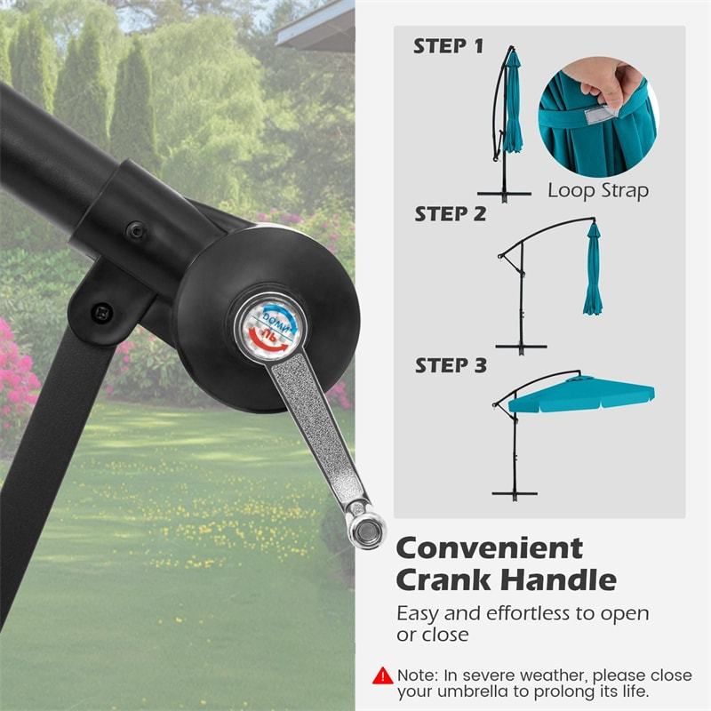 10FT Offset Cantilever Umbrella with Cover, Tilt Adjustment & Crank, 8-Rib Heavy-Duty Vented Ruffled Patio Umbrella for Poolside/Garden/Deck