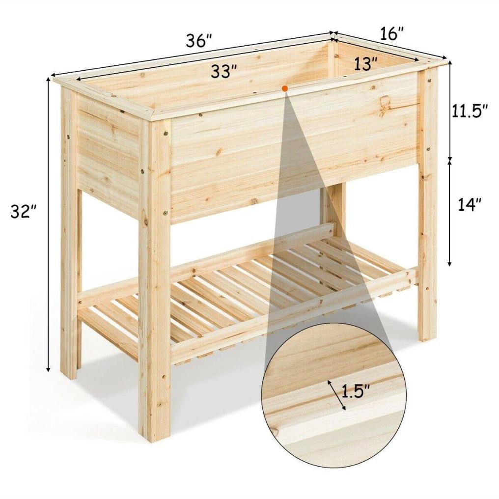 Wooden Outdoor Raised Garden Bed with Storage Shelf he1