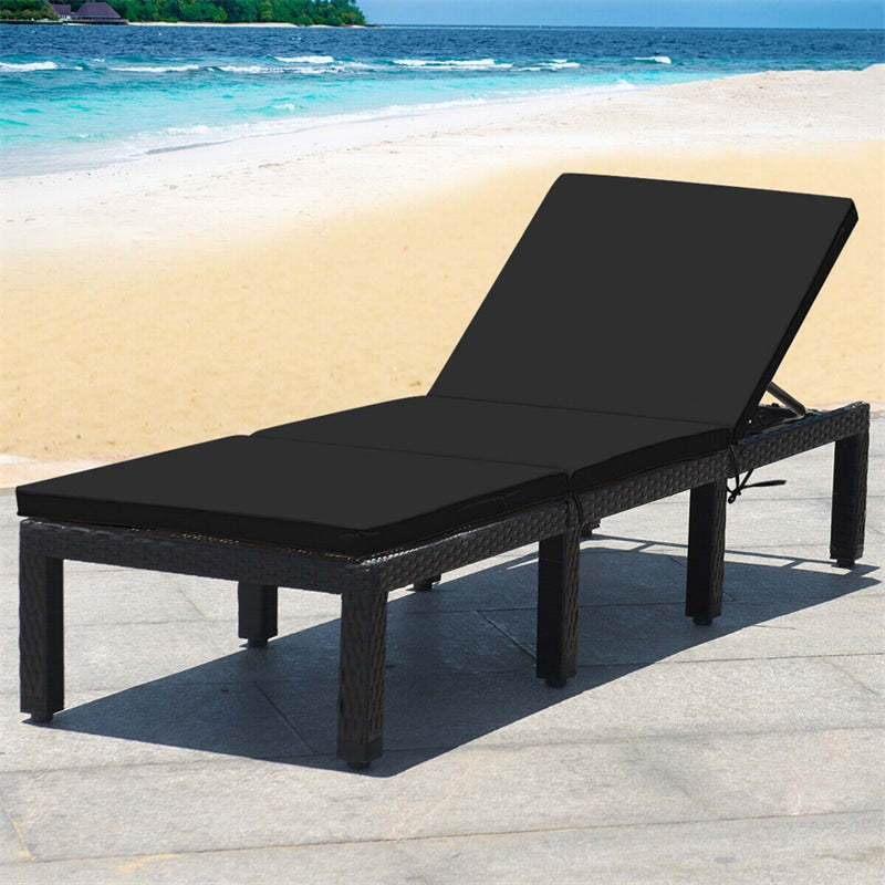 Patio Rattan Lounge Chair with Cushions & Set of 2 Cushion Covers, Adjustable Backrest Outdoor Chaise Lounge Sun Lounger for Poolside