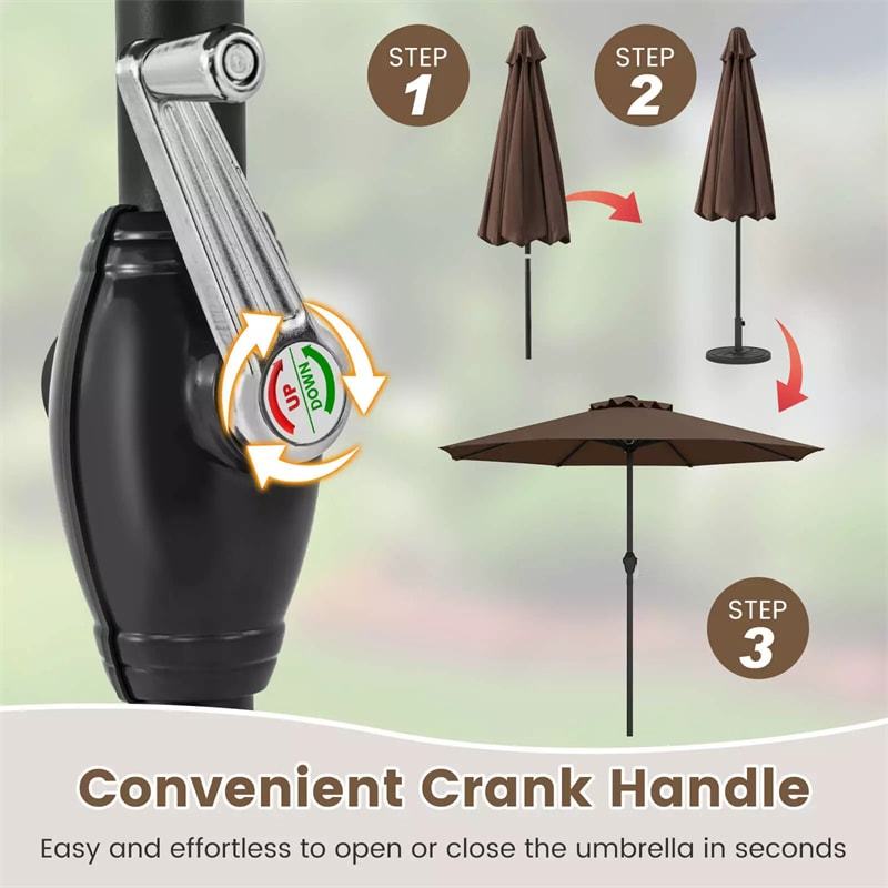 8.5FT Patio Umbrella, Outdoor Market Table Umbrella with Crank Handle, 8 Heavy Duty Ribs, Vented Top, Sun-Proof Canopy for Garden Yard Poolside