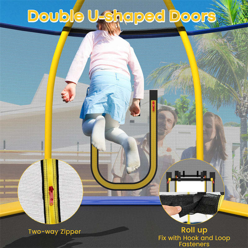 7FT Kids Trampoline, ASTM Approved Indoor Outdoor Recreational Trampoline with Safety Enclosure, Slide, Ladder & Ocean Balls for Toddlers