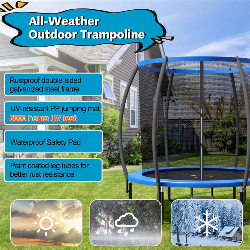 8FT Trampoline Outdoor Recreational Trampoline with Enclosure Net Safety Pad & Ladder for Kids Adults