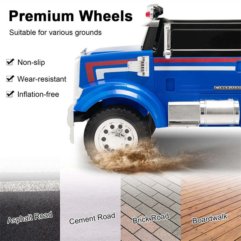 12V Freightliner Kids Ride on Dump Truck with Remote Control Rear Loader Easy-Drag System Lights Music