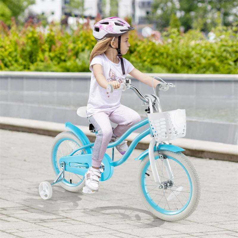 16" Kids Bike, Toddler Bicycle with Training Wheels, Adjustable Seat & Removable Basket, Boys Girls Bike for 3-8 Years Old