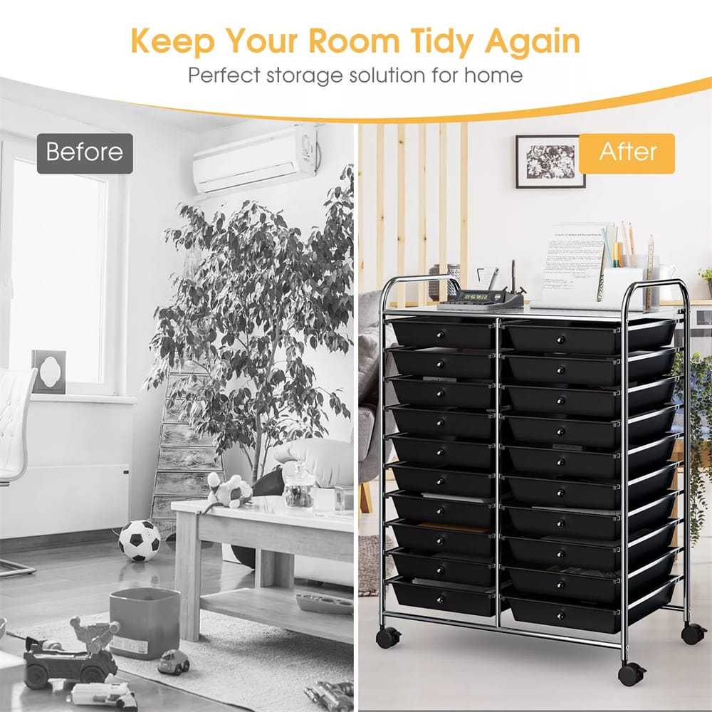Storage Drawer Cart, 20-Drawer Rolling Cart Organizer with Lockable Wheels, Mobile Utility Cart for Office School Art Craft Supplies