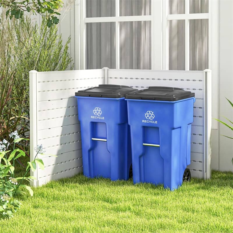 Air Conditioner Fence 2 Panels, 48"W x 46"H Outdoor HDPE Privacy Screen with 5 Ground Stakes, Freestanding Fence for Pool Pump & Trash Cans