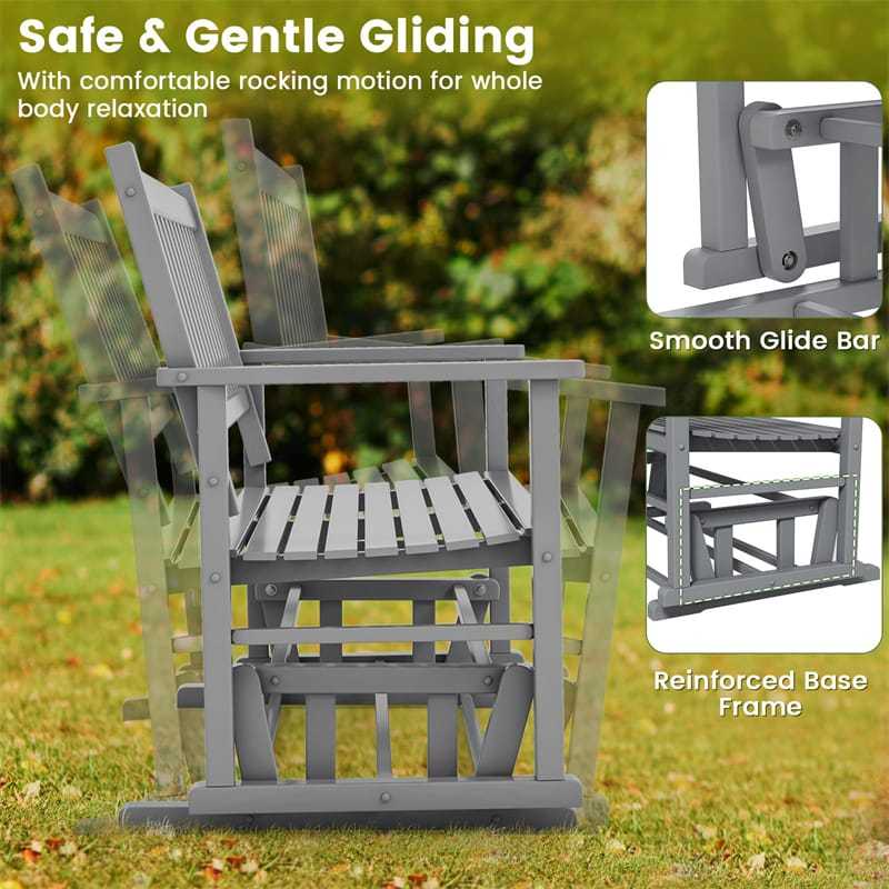 2-Person Outdoor Glider Bench with Poplar Wood Frame, Slatted Seat & Armrest Backrest, Porch Rocking Glider Loveseat for Patio, Garden & Deck