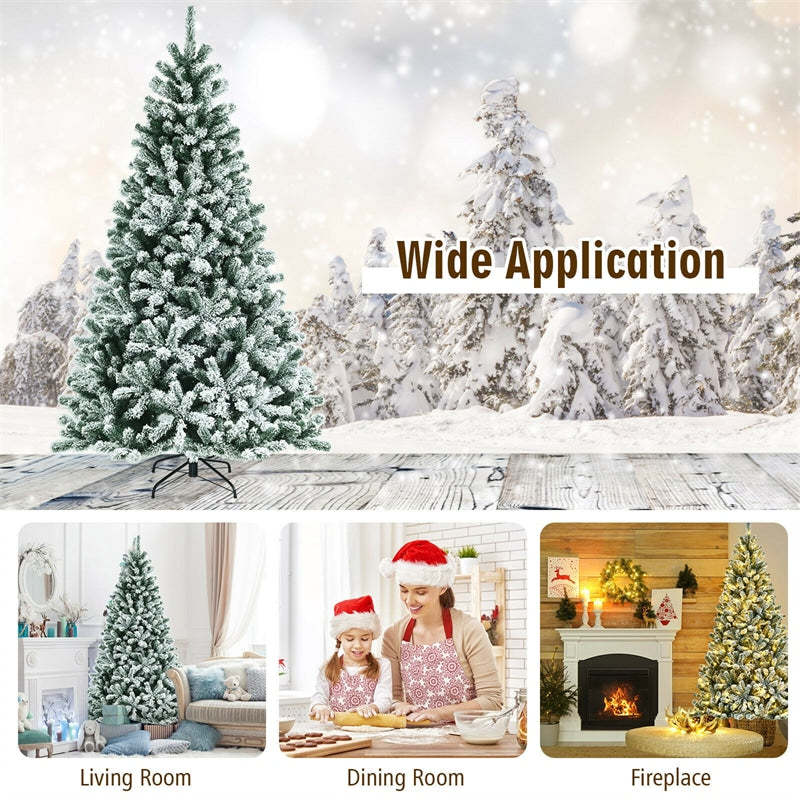 7FT Pre-Lit Snow-Flocked Hinged Christmas Tree with 1116 Branch Tips