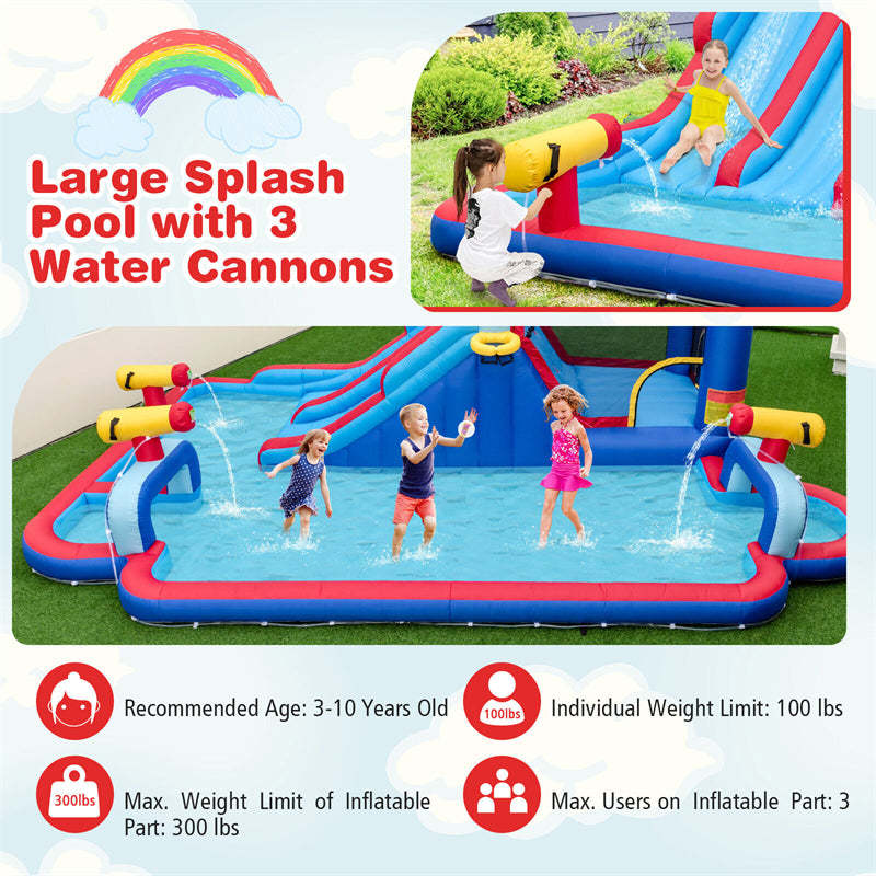 Inflatable Water Slide Kids 9-in-1 Giant Waterslide Park Bounce House with Dual Long Slides, Splash Pool for Outdoor Indoor Racing Fun