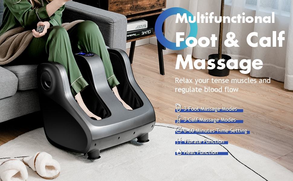 Shiatsu Foot and Calf Massager Vibration Foot Massager with Heat, Kneading, Adjustable Tilt Base & Remote Control