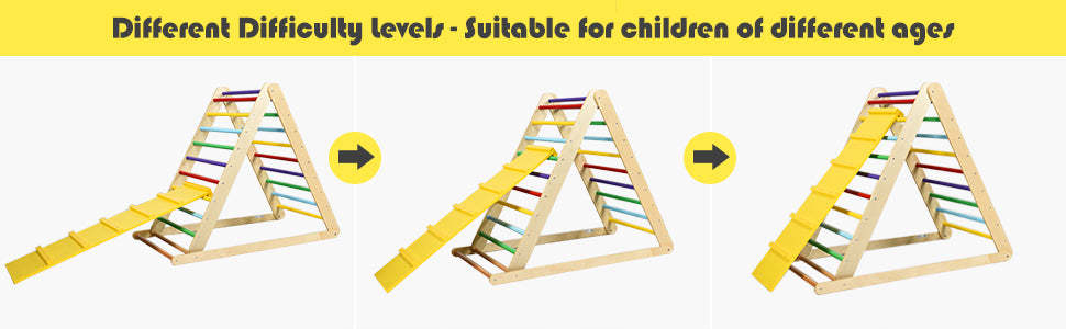 Foldable Wooden Climbing Pikler Triangle Toddler Climber Ladder with Climbing Ramp