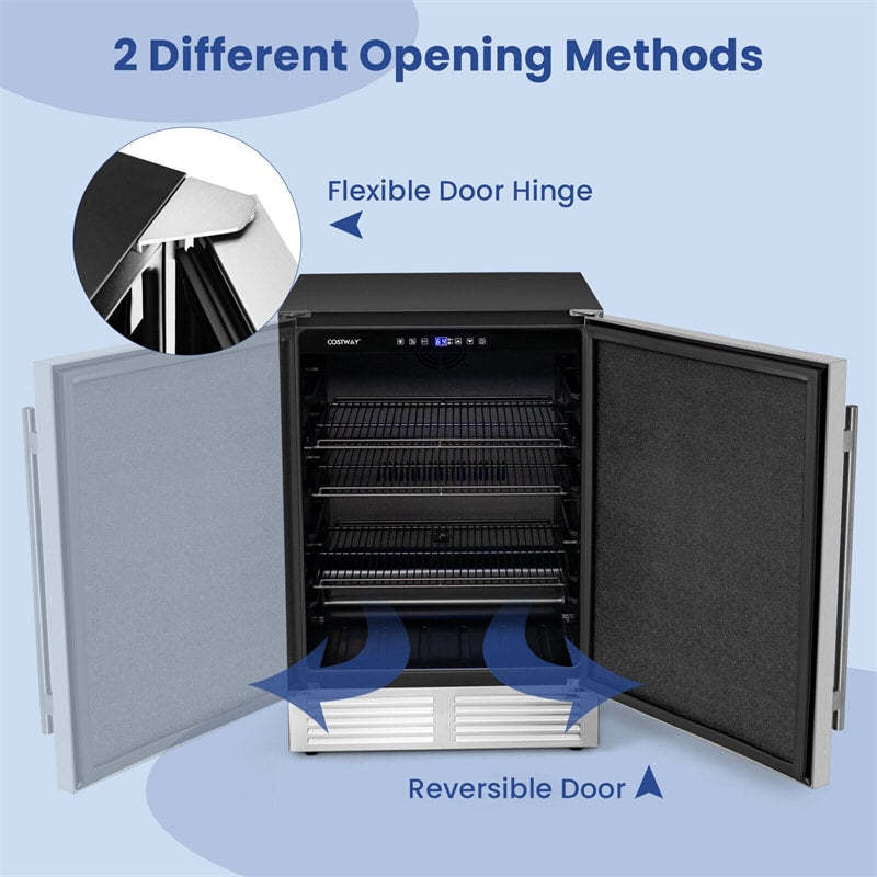 24" Beverage Refrigerator, 190-Can Undercounter Drink Fridge with Stainless Steel Door & Removable Shelves, Built-in or Freestanding for Home Office