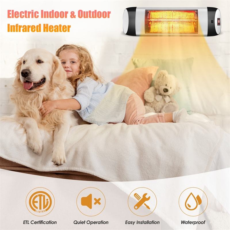 1500W Wall-Mounted Electric Patio Heater with Remote Control