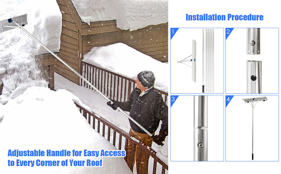 20ft Extendable Aluminum Snow Roof Rake Lightweight Snow Removal Tool