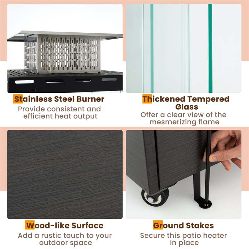 40,000 BTU Patio Heater, Outdoor Propane Gas Heater with Wheels, Tempered Glass Tube, Stainless Steel Burner & Cover, CSA Certified for Porch Backyard