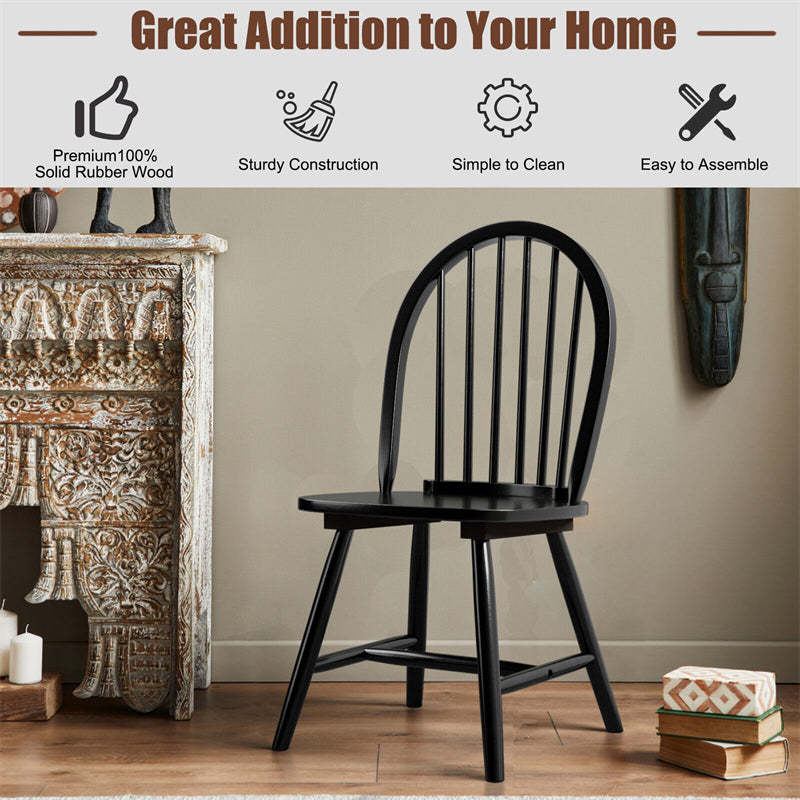 Windsor Chairs Set of 2, Vintage Wood Dining Chairs French Country Armless Spindle Back Dining Chairs for Kitchen Island
