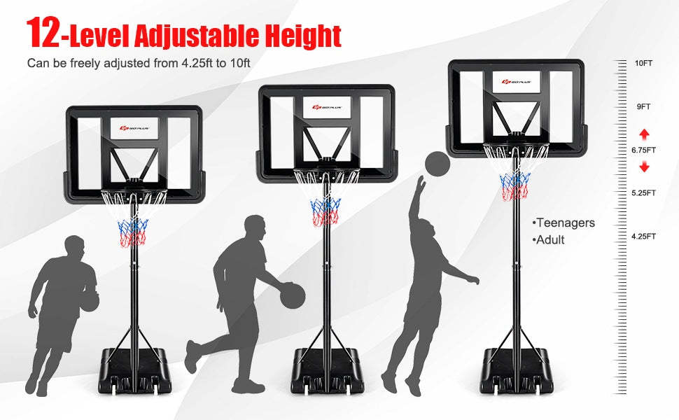 Outdoor Portable Basketball Hoop Height Adjustable Basketball Goal System with 44" Shatterproof Backboard for Kids Adults
