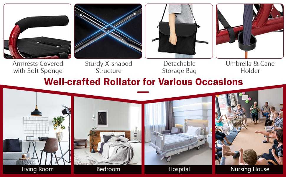 2-in-1 Rollator Walker for Seniors, Folding Medical Walker Transport Chair with Seat, 8" Wheels, Supports 350lbs, Aluminum Mobility Walking Aid