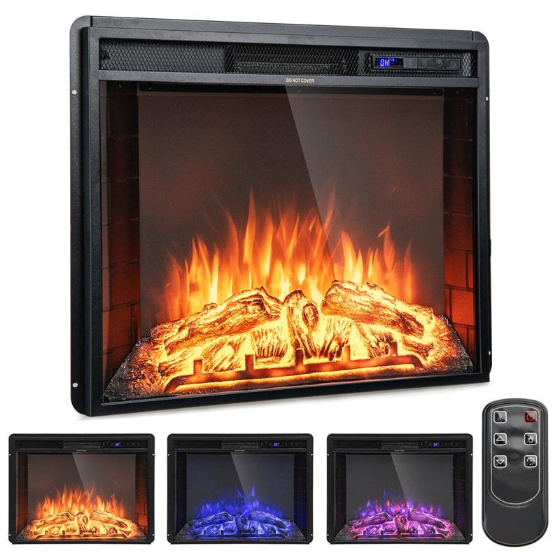 26" Electric Fireplace Insert, 750W/1500W Recessed Wall Fireplace Heater with Remote Control, Adjustable Flame Effect, 5H Timer & Overheat Protection