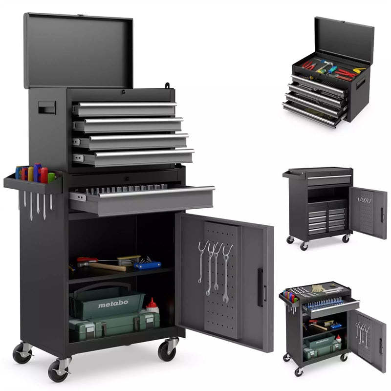 5-Drawer Rolling Tool Chest, Tool Storage Cabinet with Lockable Wheels, Detachable Top Tool Box & Adjustable Shelf for Garage, Workshop