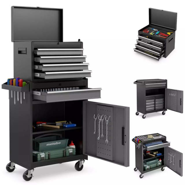 5-Drawer Rolling Tool Chest, Tool Storage Cabinet with Lockable Wheels, Detachable Top Tool Box & Adjustable Shelf for Garage, Workshop