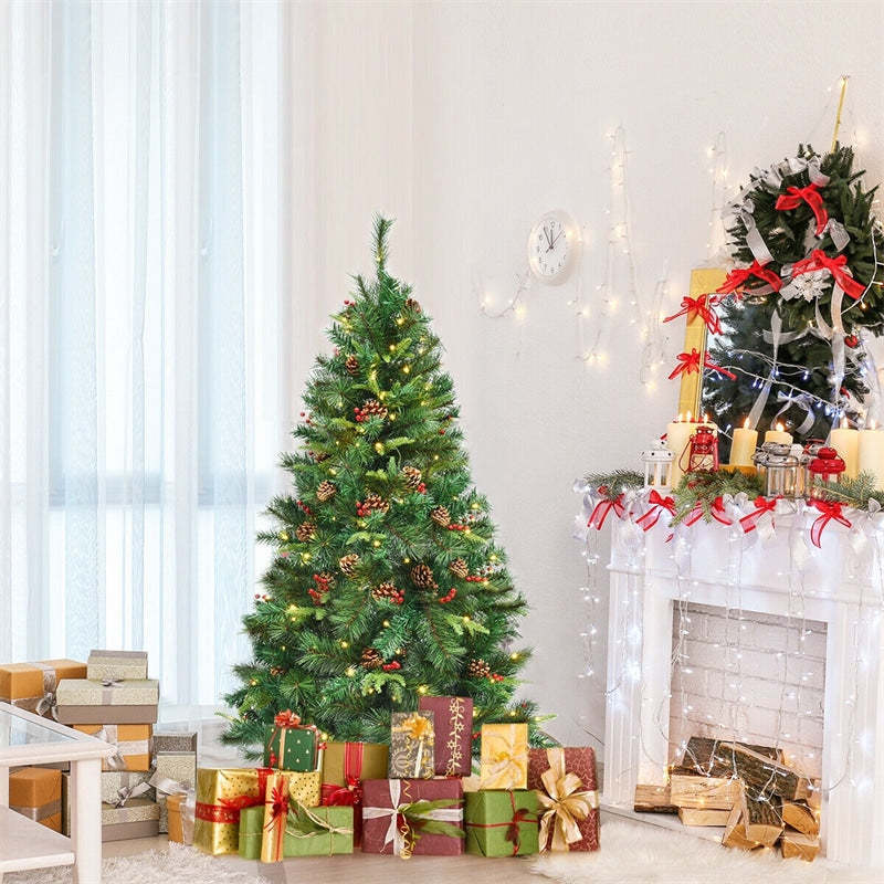 5FT Pre-lit Artificial Hinged Christmas Tree with 150 LED Lights Metal Stand