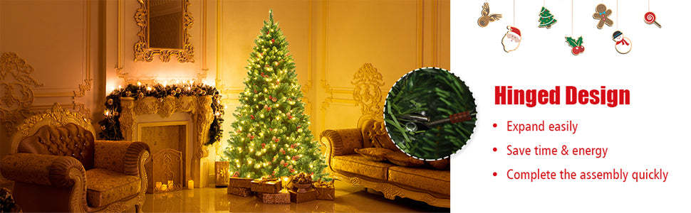 4.5FT Pre-Lit Hinged Christmas Tree with 300 LED Lights and Metal Stand