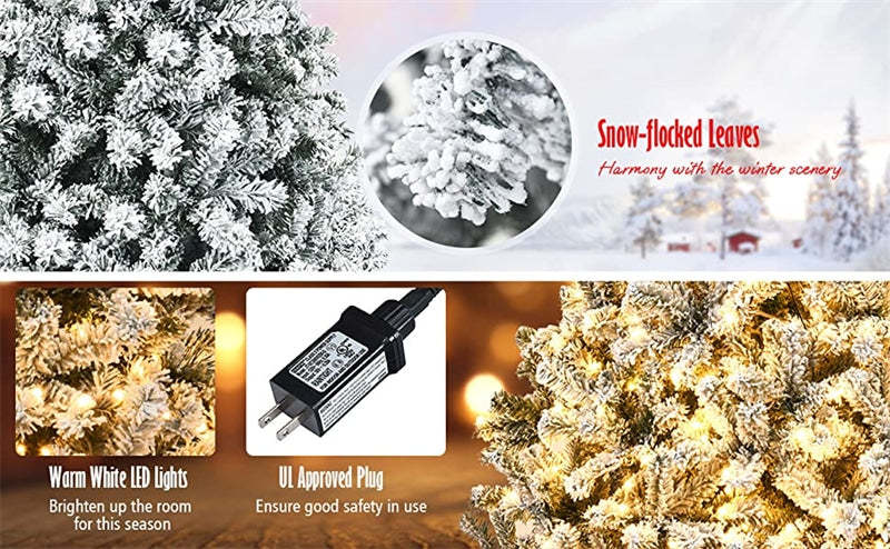 Pre-Lit PVC Snow Flocked Artificial Christmas Tree with LED Lights