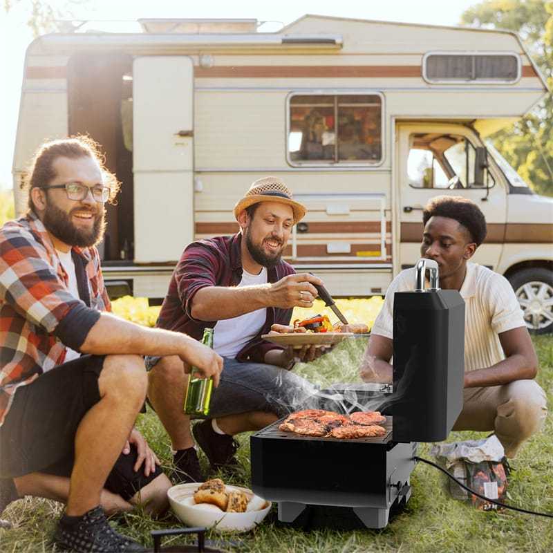 Pellet Grill and Smoker Portable Pellet Smoker Tabletop Wood Pellet Grill w/ Temperature Control, Removable Ash Pan, Grease Tray for Camping BBQ