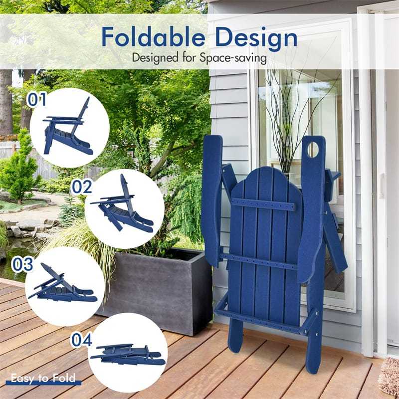 HDPE Folding Adirondack Chair, Outdoor Fire Pit Chair with Cup Holder, Weather Resistant Patio Lounge Chair for Backyard, Garden, Poolside