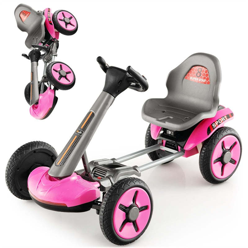 Kids Foldable Pedal Go Kart 12V Electric Pedal Car Ride-On Toy with Adjustable Steering Wheels & Seat