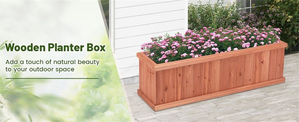 40" Wooden Raised Garden Bed, Outdoor Rectangle Planter Box with Drainage Holes for Flowers, Vegetables & Fruits, Backyard Patio Wood Planter