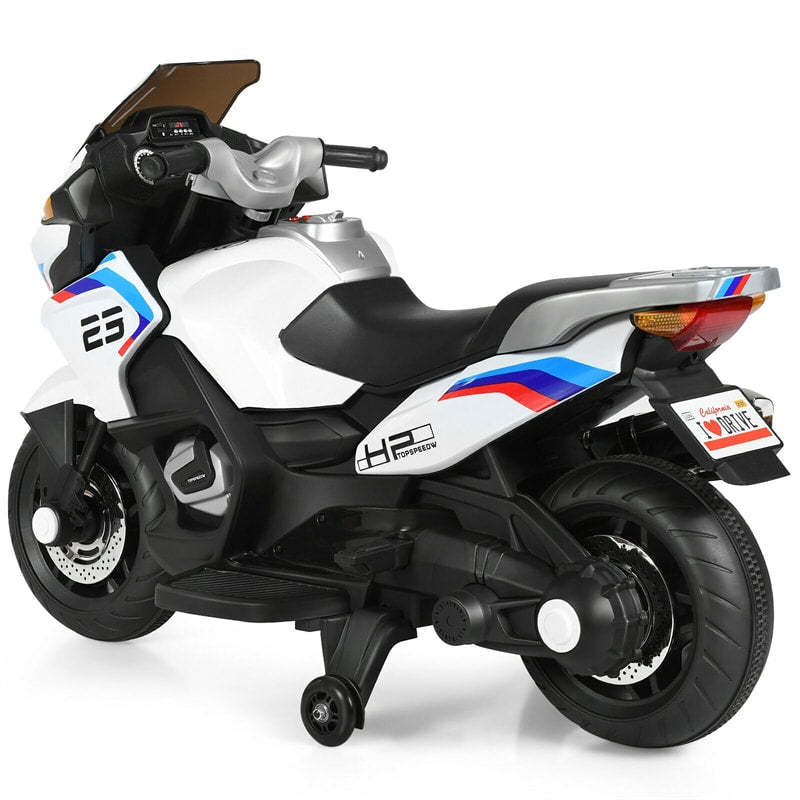 12V Kids Ride-On Motorcycle with Training Wheels, LED Lights & Foot Pedal, Battery-Powered Electric Ride On Motorbike for Boys/Girls Ages 3+
