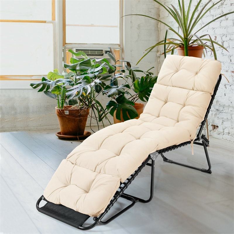 73" Thick Waterproof Outdoor Chaise Lounge Cushion with String Ties, All-Weather Patio Recliner Chair Pad for Poolside, Garden & Indoor Use