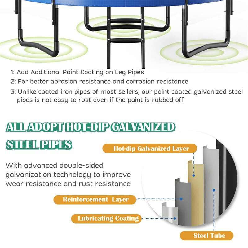8FT Recreational Trampoline ASTM Approved Large Trampoline with Safety Enclosure Net Ladder Basketball Hoop & Ballpump