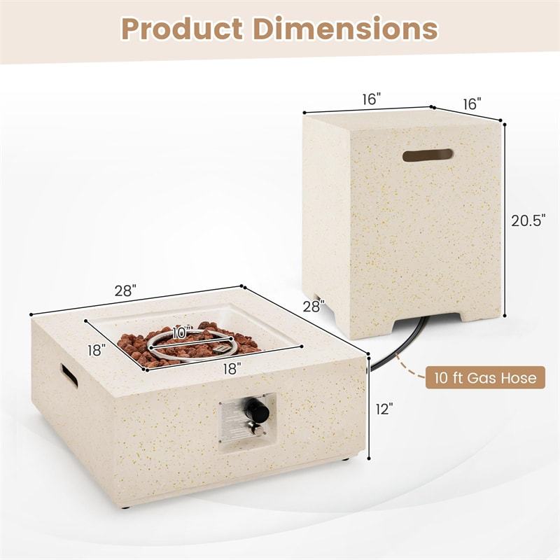 2 Piece Patio Propane Fire Pit Table Set 40,000 BTU 28" Terrazzo Gas Fire Table with 16" Hideaway Tank Holder, Protective Covers & CSA Certification