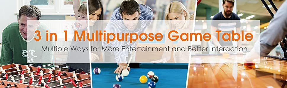 48" Foosball Table 3-in-1 Multi Combo Game Table with Soccer Billiards Slide Hockey for Home & Game Room