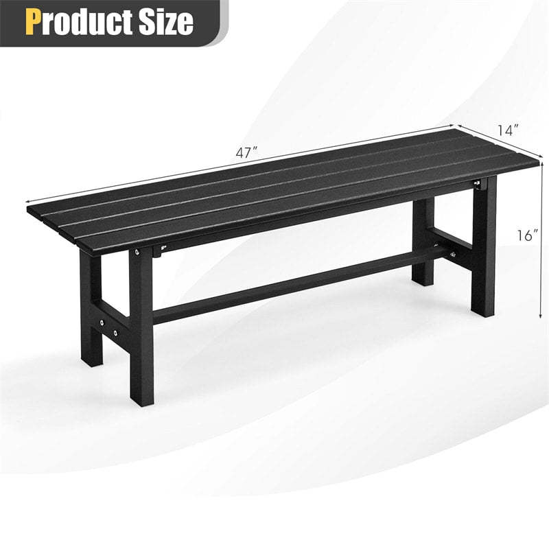 Outdoor Garden Bench 2-Person Patio Park Backless Bench All-weather 47" Dining Bench Chair with HDPE Slatted Seat, Metal Frame, 660 LBS Capacity