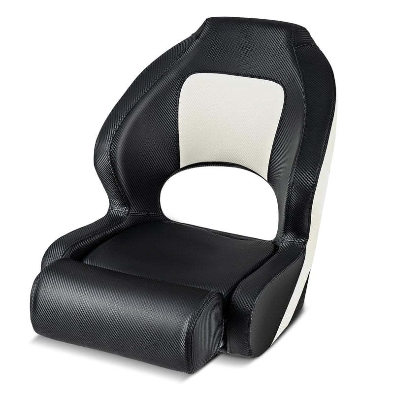 Sports Flip-up Boat Seat, Captain Bucket Seat w/Thick Sponge Bolster, Waterproof PVC Leather Upholstery, Curve Armrest, High Back Fishing Boat Chair
