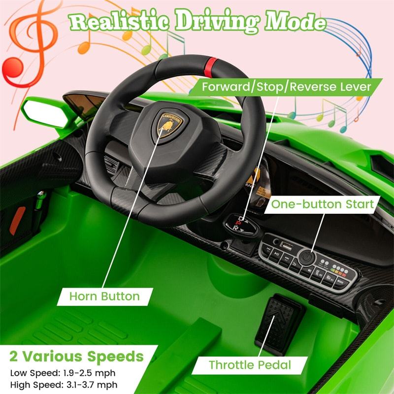 12V Kids Ride-On Car, Licensed Lamborghini 4WD Sports Car with Remote, LED Lights, Hydraulic Doors, Battery-Powered Electric Vehicle, Ages 3-8
